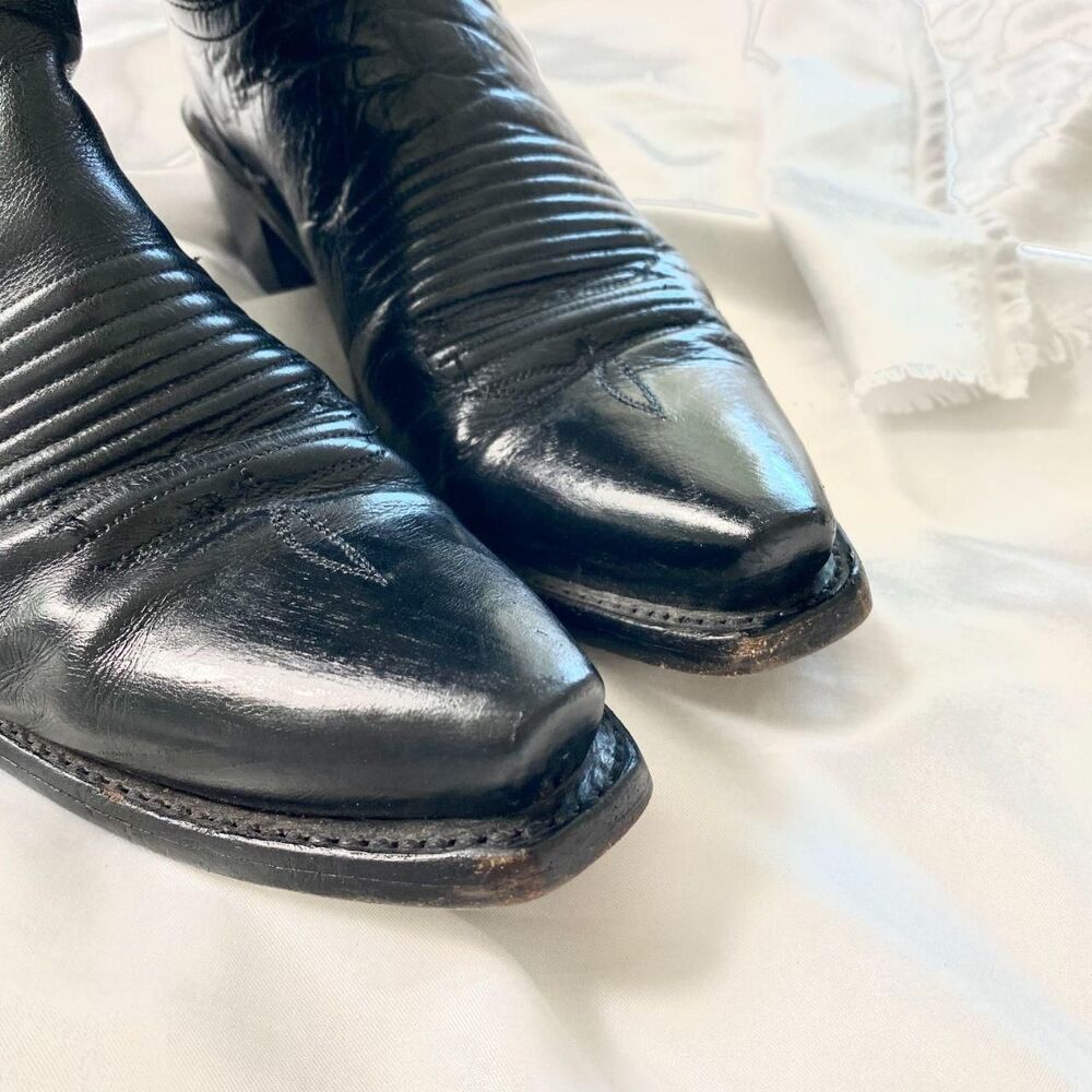 1883 by Lucchese Black Leather Sharp Snip Toe Western Cowgirl Boots Size US 6.5 - Picture 4 of 9